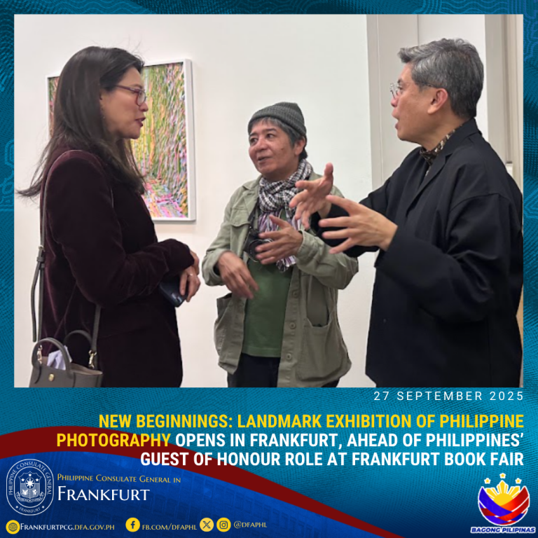Consul General Abalos, Photographer and Artist Nana Buxani, and exhibit curator Patrick Flores