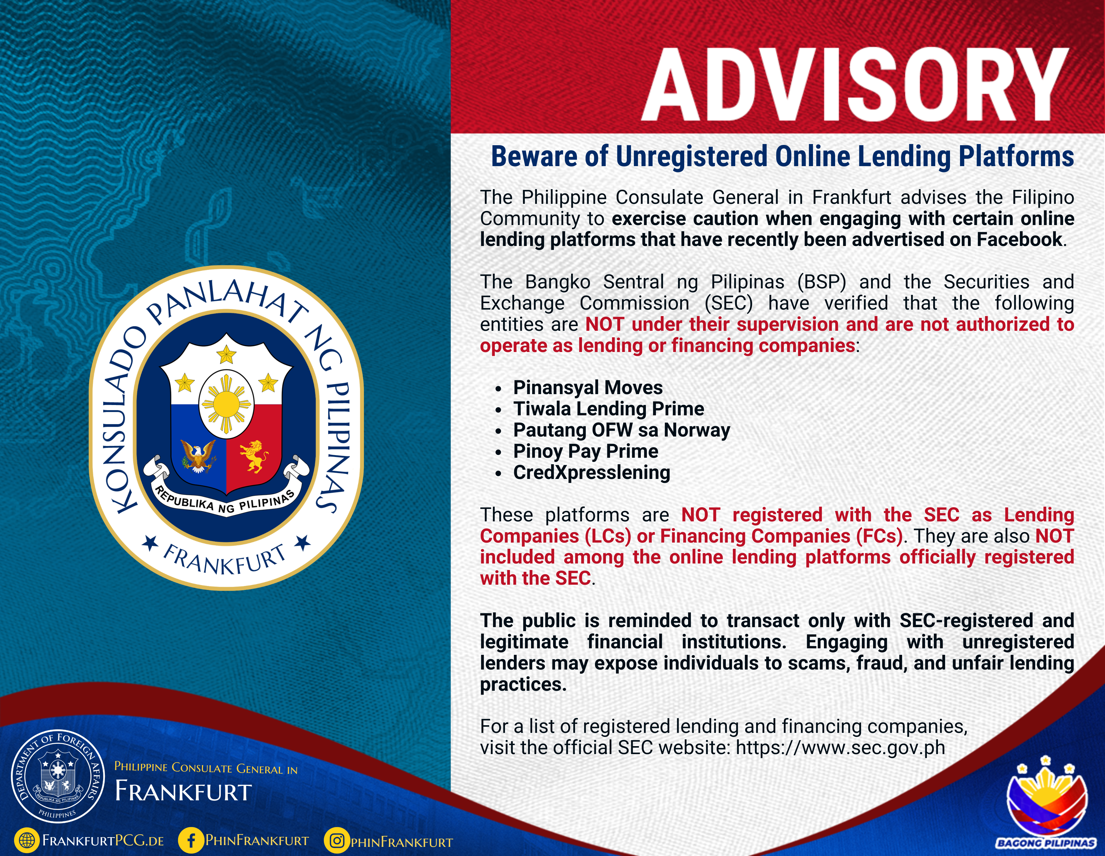 Advisory-Beware of Unregistered Online Lending Platforms Full details